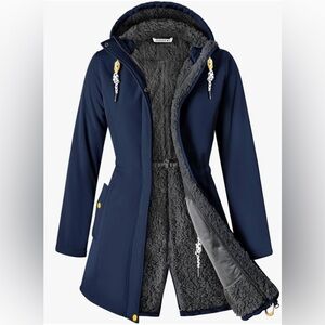 Navy Women's Fleece-Lined Hooded Soft Shell Coat